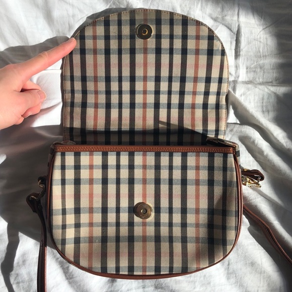 Vintage 80s Plaid Canvas/ Leather Cross Body Bag - Picture 3 of 16
